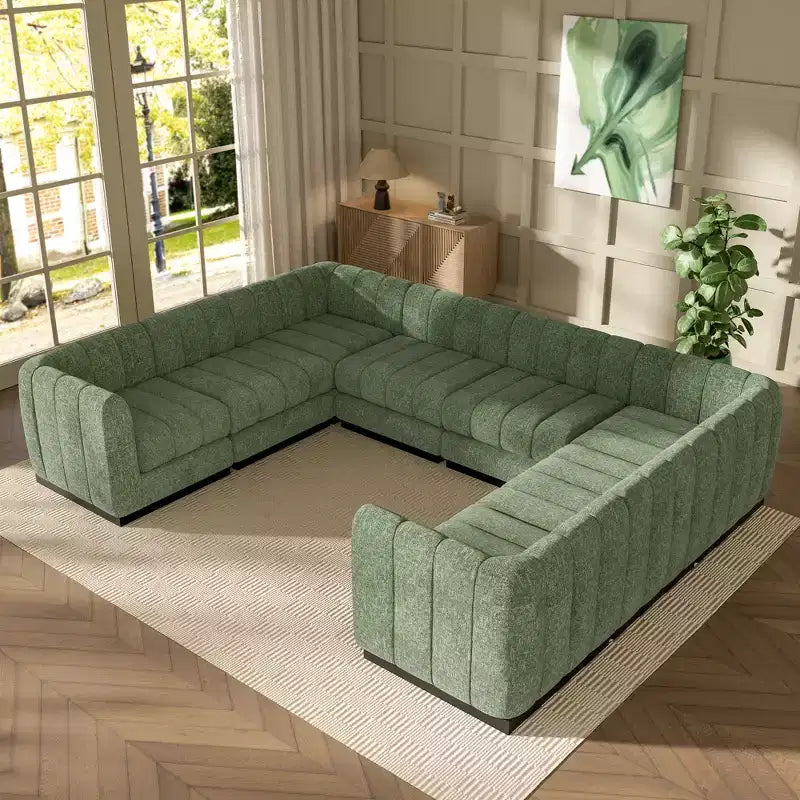 192 U Shape Chenille Sectional Couch, 8 Seater Oversized Modular Sofa Set for Living Room Office-Morden Fort