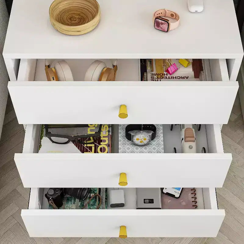 Comodino Bianco Alla Moda Famapy 3 Cassetti Scorrevoli Bello e Resistente