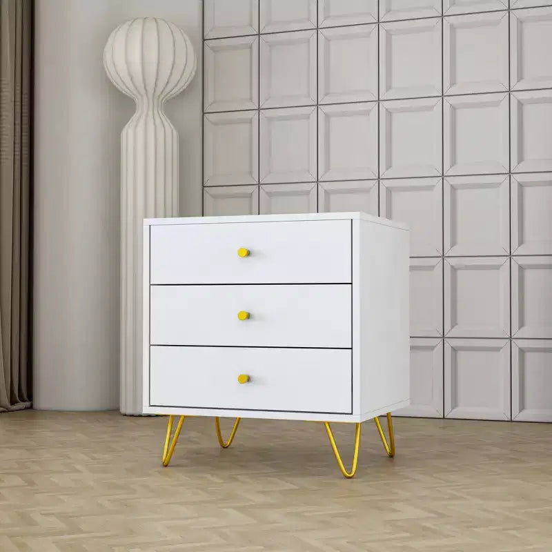 Comodino Bianco Alla Moda Famapy 3 Cassetti Scorrevoli Bello e Resistente