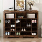 Whisen Rustic Shoe Storage Cabinet, Entryway Shoe Rack with 24-Shoe Cubby Console and Curved Base