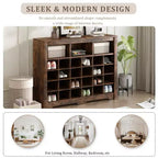 Whisen Rustic Shoe Storage Cabinet, Entryway Shoe Rack with 24-Shoe Cubby Console and Curved Base