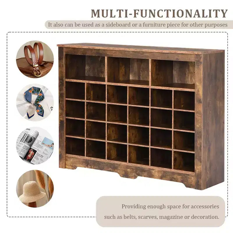Whisen Rustic Shoe Storage Cabinet, Entryway Shoe Rack with 24-Shoe Cubby Console and Curved Base