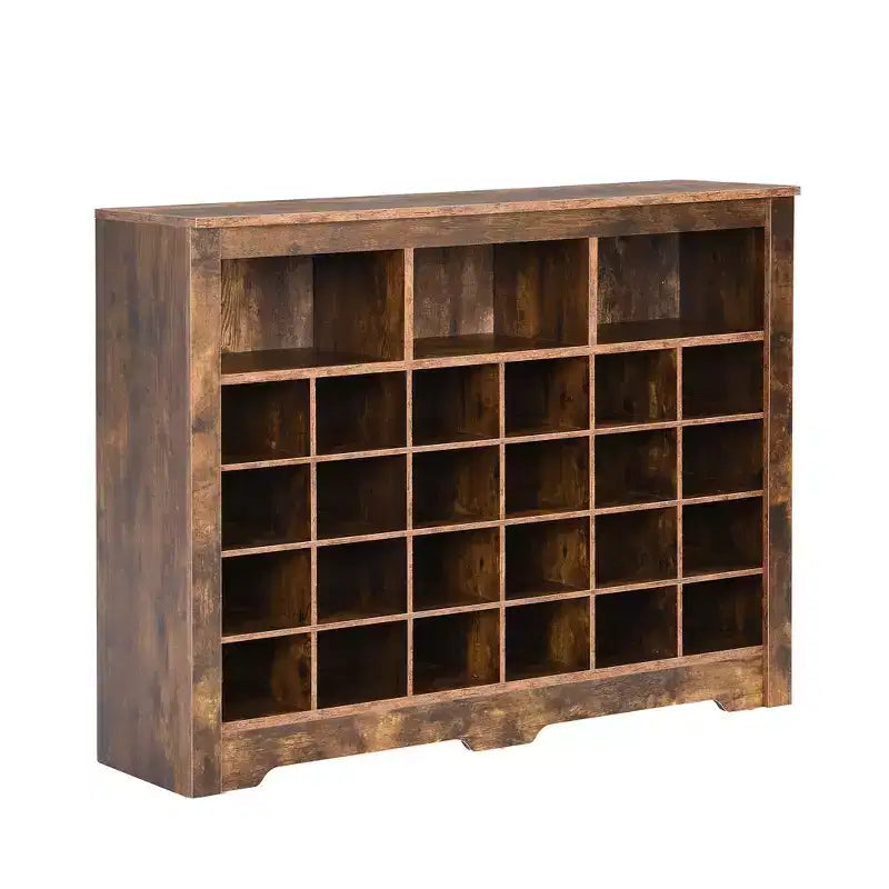 Whisen Rustic Shoe Storage Cabinet, Entryway Shoe Rack with 24-Shoe Cubby Console and Curved Base