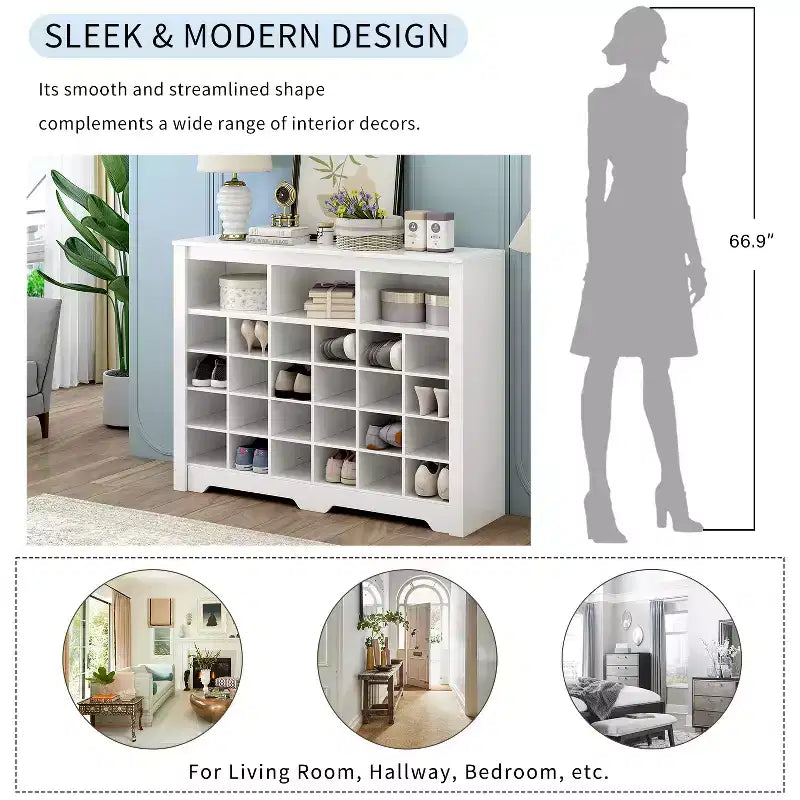 Whisen Rustic Shoe Storage Cabinet, Entryway Shoe Rack with 24-Shoe Cubby Console and Curved Base