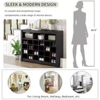 Whisen Rustic Shoe Storage Cabinet, Entryway Shoe Rack with 24-Shoe Cubby Console and Curved Base