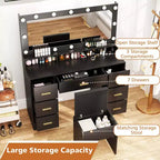 Costway Makeup Vanity Desk with Mirror and Lights Charging Station 3-Color LED Lights Black/White
