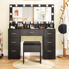 Costway Makeup Vanity Desk with Mirror and Lights Charging Station 3-Color LED Lights Black/White