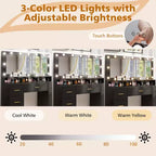 Costway Makeup Vanity Desk with Mirror and Lights Charging Station 3-Color LED Lights Black/White