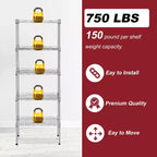 BestMassage 5-Tier Wire Shelf Unit Metal Shelving with Stable Base for Organizing Books Toys Clothes Kitchenware in Home Garage Office