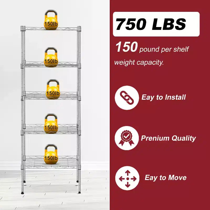 BestMassage 5-Tier Wire Shelf Unit Metal Shelving with Stable Base for Organizing Books Toys Clothes Kitchenware in Home Garage Office
