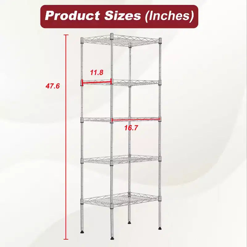 BestMassage 5-Tier Wire Shelf Unit Metal Shelving with Stable Base for Organizing Books Toys Clothes Kitchenware in Home Garage Office