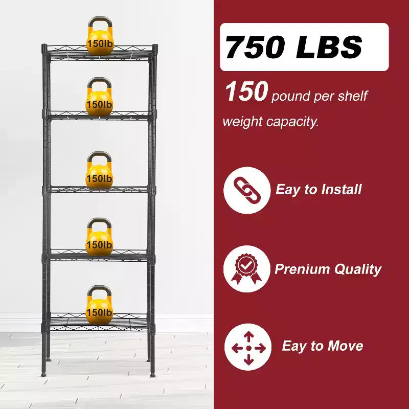 BestMassage 5-Tier Wire Shelf Unit Metal Shelving with Stable Base for Organizing Books Toys Clothes Kitchenware in Home Garage Office