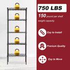BestMassage 5-Tier Wire Shelf Unit Metal Shelving with Stable Base for Organizing Books Toys Clothes Kitchenware in Home Garage Office