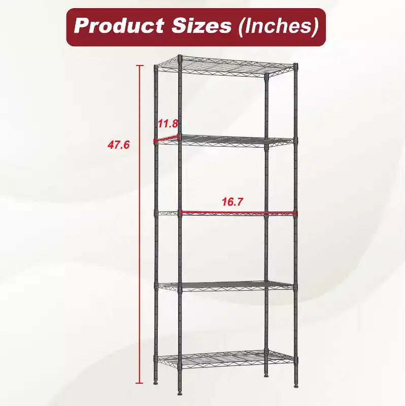 BestMassage 5-Tier Wire Shelf Unit Metal Shelving with Stable Base for Organizing Books Toys Clothes Kitchenware in Home Garage Office
