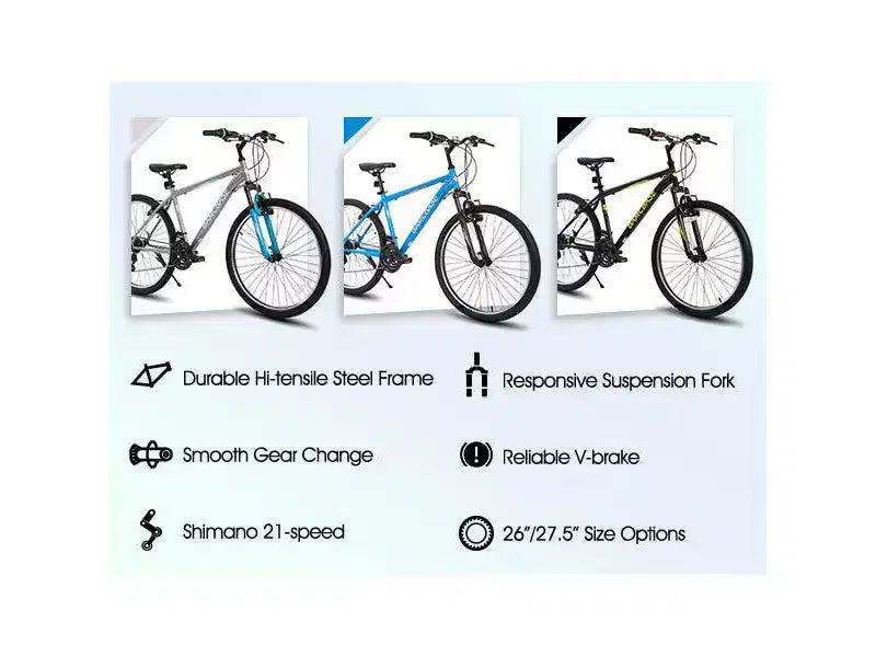 BAMCBASE Agave Mountain Bike, MTB per uomo e donna con 21 velocità, telaio in acciaio ad alta resistenza, freno a V, bicicletta hardtail per adulti