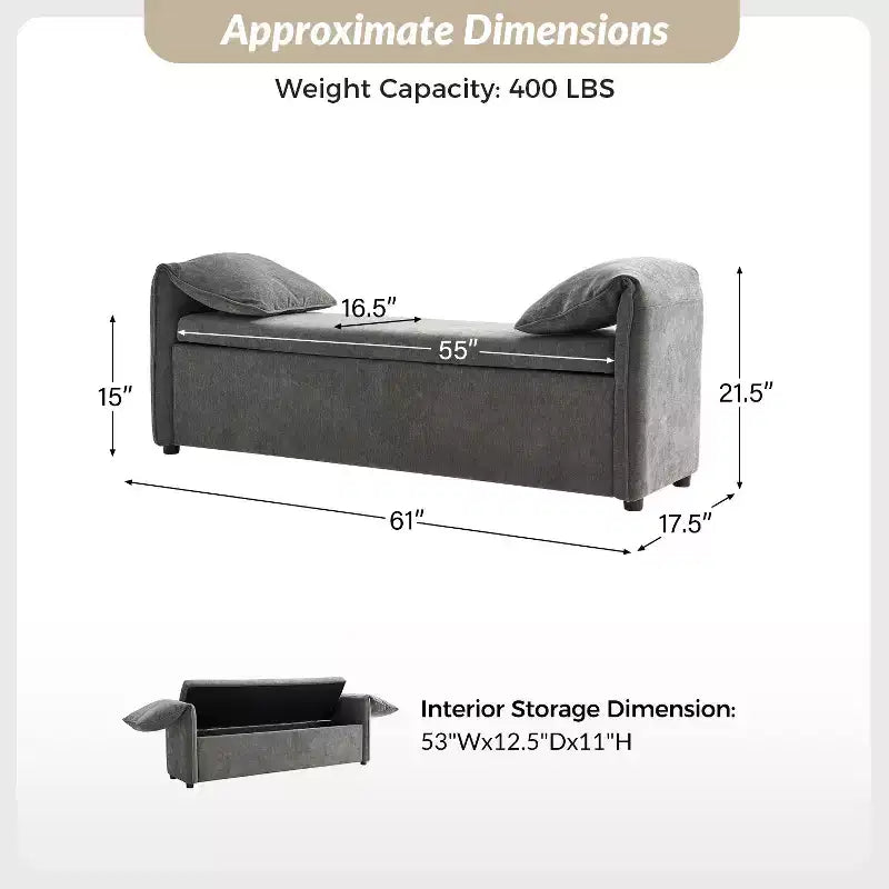 Rafael Storage Bench with Pillows Designed to Resemble Elephant Ears|ART OF LIVING DESIGNS