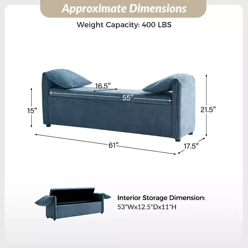 Rafael Storage Bench with Pillows Designed to Resemble Elephant Ears|ART OF LIVING DESIGNS