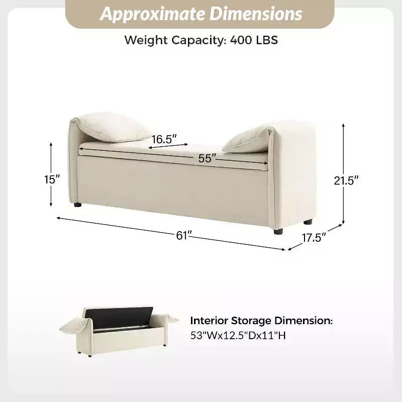 Rafael Storage Bench with Pillows Designed to Resemble Elephant Ears|ART OF LIVING DESIGNS