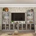 Famapy Gray Modular TV Console Large Entertainment Center Tempered Glass Display Cabinet