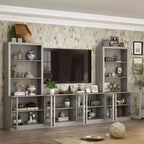 Famapy Gray Modular TV Console Large Entertainment Center Tempered Glass Display Cabinet
