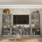 Famapy Gray Modular TV Console Large Entertainment Center Tempered Glass Display Cabinet