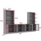 Famapy Gray Modular TV Console Large Entertainment Center Tempered Glass Display Cabinet