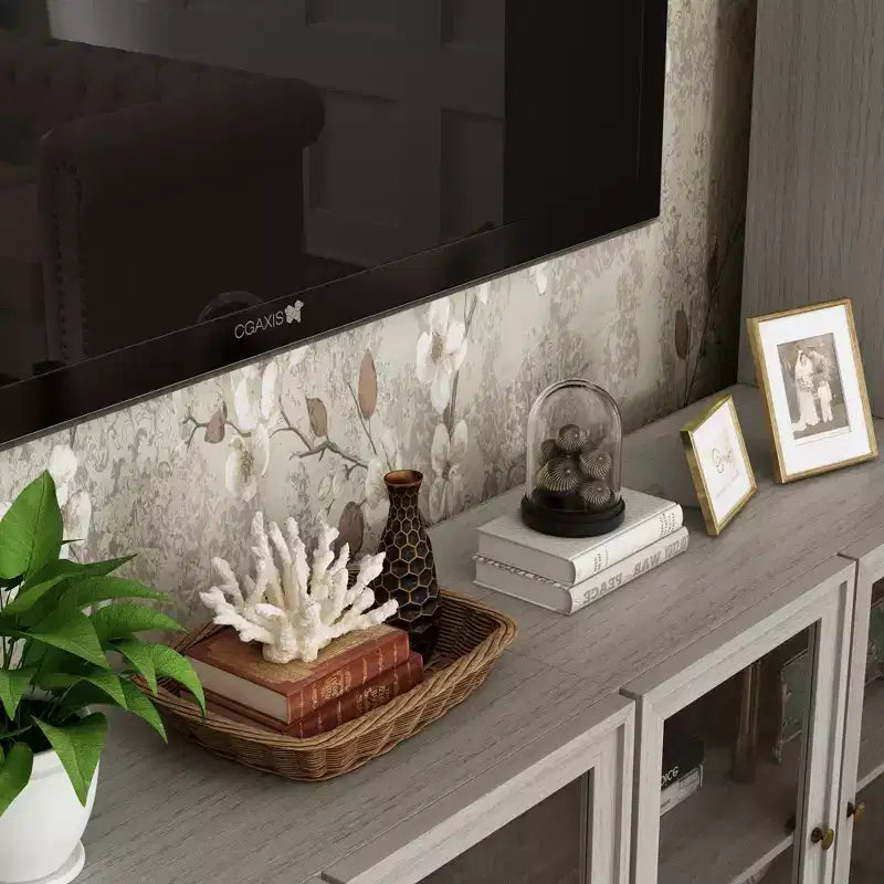 Famapy Gray Modular TV Console Large Entertainment Center Tempered Glass Display Cabinet