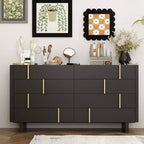 Famapy Eight Drawer Horizontal Dresser Sophisticated black finish and staggered gold knob design