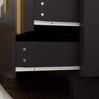 Famapy Eight Drawer Horizontal Dresser Sophisticated black finish and staggered gold knob design