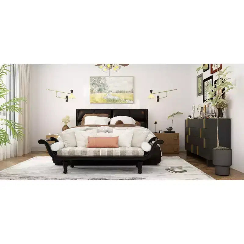 Famapy Eight Drawer Horizontal Dresser Sophisticated black finish and staggered gold knob design