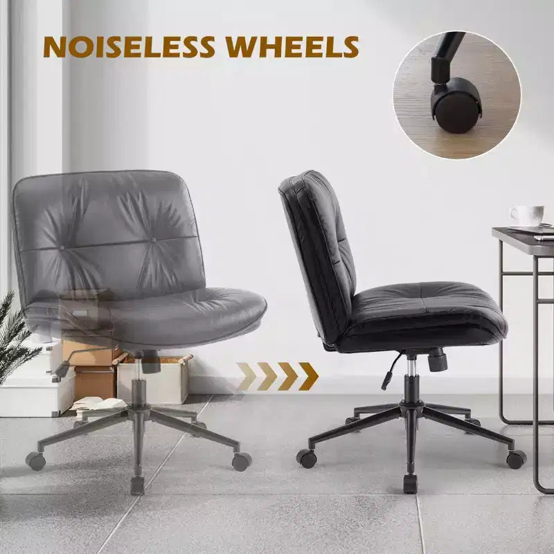 JIONJOY Sedia da Ufficio Ergonomica Senza Braccioli: Ampia Sedia da Computer Girevole in Pelle PU - Altezza Regolabile e Ruote Girevoli Omnidirezionali
