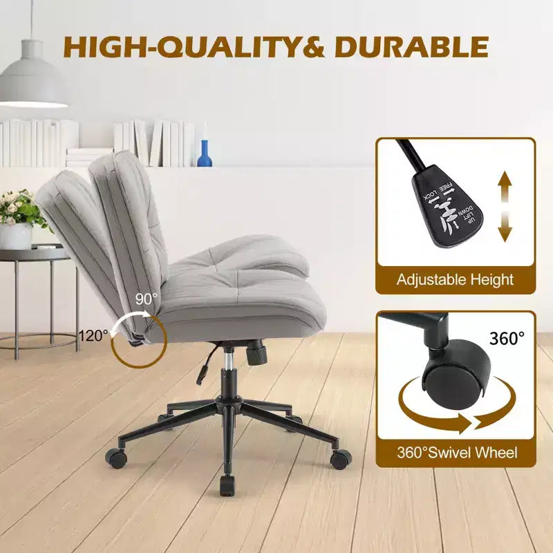 JIONJOY Sedia da Ufficio Ergonomica Senza Braccioli: Ampia Sedia da Computer Girevole in Pelle PU - Altezza Regolabile e Ruote Girevoli Omnidirezionali