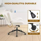 JIONJOY Sedia da Ufficio Ergonomica Senza Braccioli: Ampia Sedia da Computer Girevole in Pelle PU - Altezza Regolabile e Ruote Girevoli Omnidirezionali
