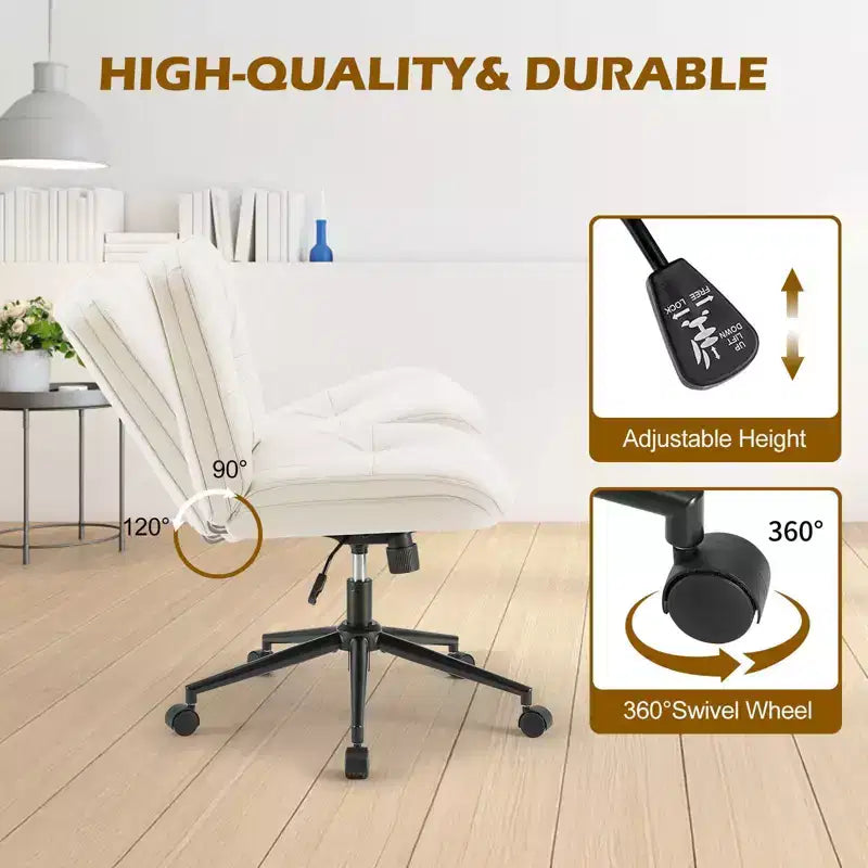 JIONJOY Sedia da Ufficio Ergonomica Senza Braccioli: Ampia Sedia da Computer Girevole in Pelle PU - Altezza Regolabile e Ruote Girevoli Omnidirezionali