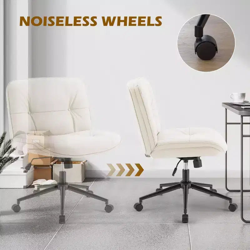 JIONJOY Sedia da Ufficio Ergonomica Senza Braccioli: Ampia Sedia da Computer Girevole in Pelle PU - Altezza Regolabile e Ruote Girevoli Omnidirezionali