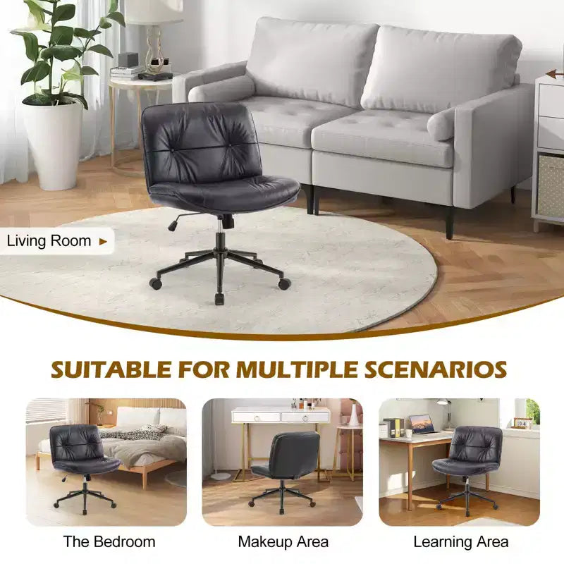 JIONJOY Sedia da Ufficio Ergonomica Senza Braccioli: Ampia Sedia da Computer Girevole in Pelle PU - Altezza Regolabile e Ruote Girevoli Omnidirezionali