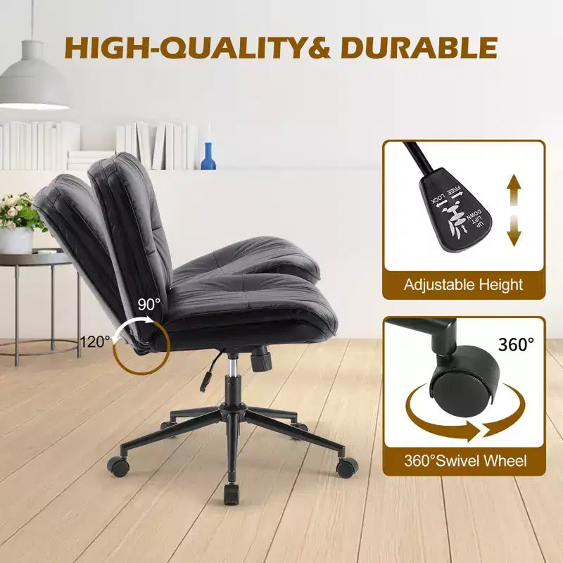 JIONJOY Sedia da Ufficio Ergonomica Senza Braccioli: Ampia Sedia da Computer Girevole in Pelle PU - Altezza Regolabile e Ruote Girevoli Omnidirezionali
