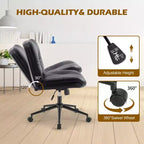 JIONJOY Sedia da Ufficio Ergonomica Senza Braccioli: Ampia Sedia da Computer Girevole in Pelle PU - Altezza Regolabile e Ruote Girevoli Omnidirezionali