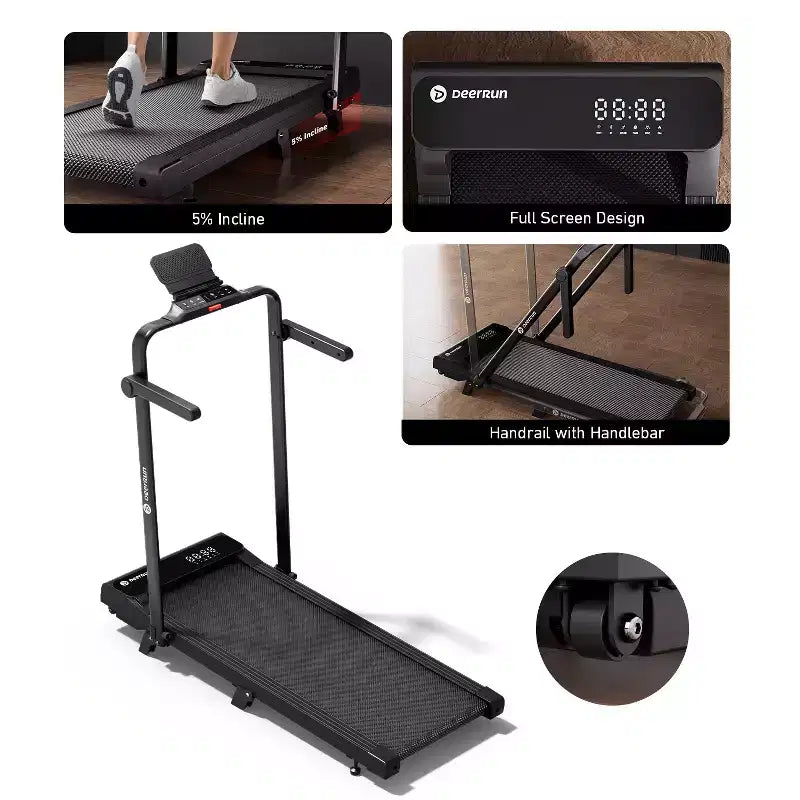 DeerRun A6 Plus 2026 New Slim 2-in-1 Folding Treadmill with 5% Incline, Bluetooth & Remote Control, 300lbs