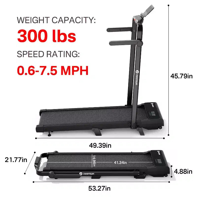 DeerRun A6 Plus 2026 New Slim 2-in-1 Folding Treadmill with 5% Incline, Bluetooth & Remote Control, 300lbs