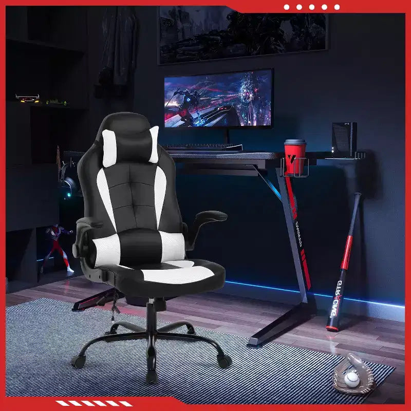 FDW Gaming Chair Office Chair with Lumbar Support PU Leather Video Game Chairs for Adults