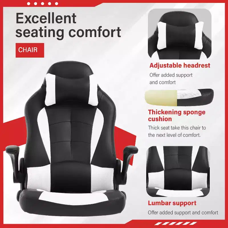 FDW Gaming Chair Office Chair with Lumbar Support PU Leather Video Game Chairs for Adults