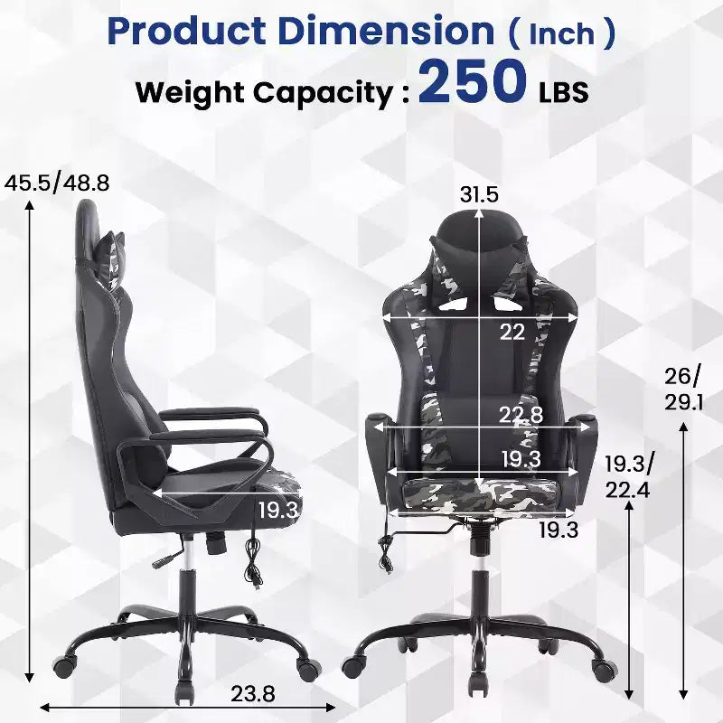 BestMassage Gaming Chair High-Back Office Chair with Lumbar Support Massage Function and PU Leather Rolling Swivel Chair for Adults and Teens