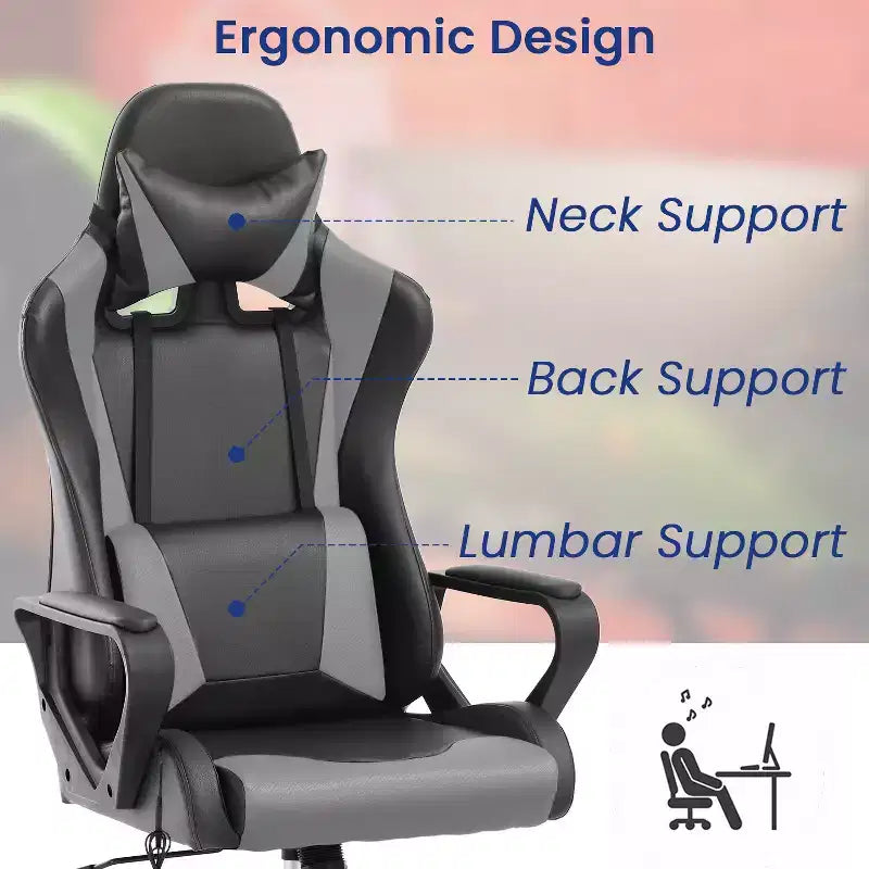 BestMassage Gaming Chair High-Back Office Chair with Lumbar Support Massage Function and PU Leather Rolling Swivel Chair for Adults and Teens