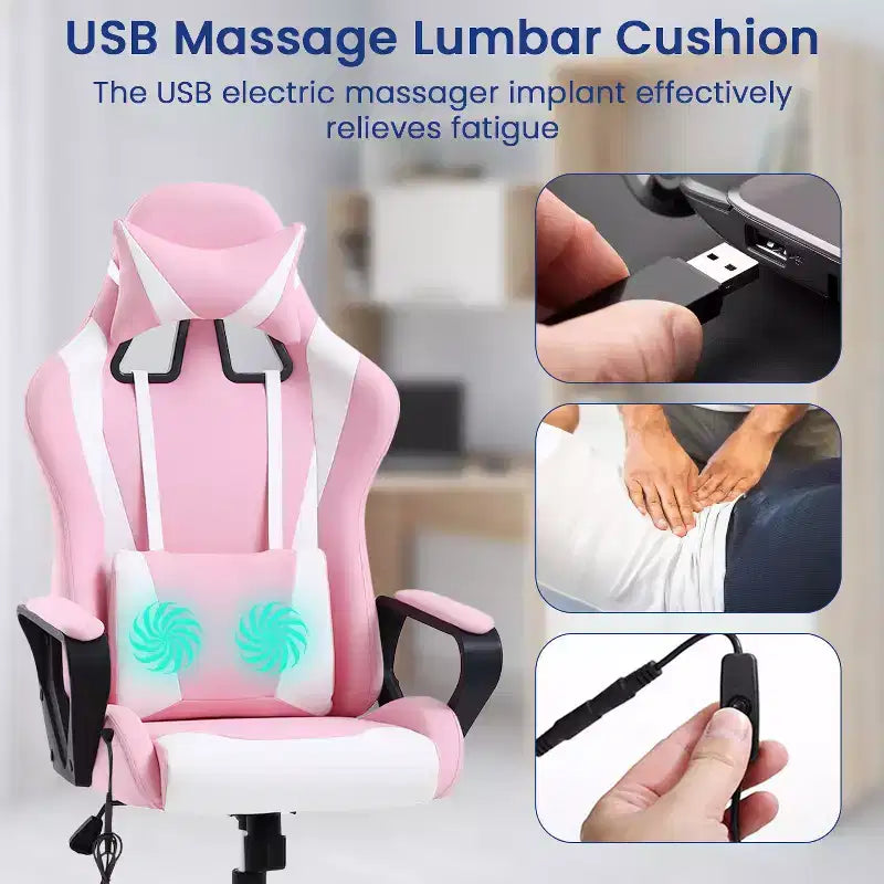 BestMassage Gaming Chair High-Back Office Chair with Lumbar Support Massage Function and PU Leather Rolling Swivel Chair for Adults and Teens