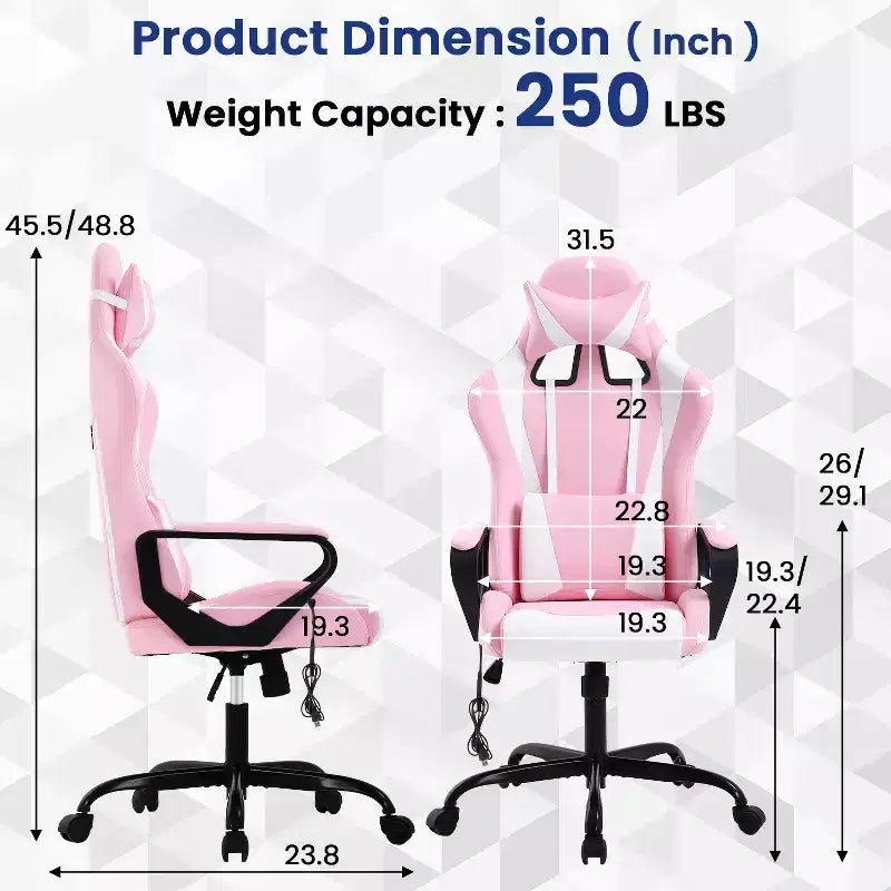 BestMassage Gaming Chair High-Back Office Chair with Lumbar Support Massage Function and PU Leather Rolling Swivel Chair for Adults and Teens