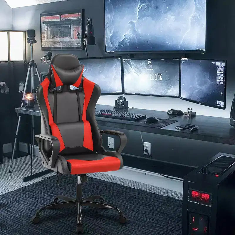 BestMassage Gaming Chair High-Back Office Chair with Lumbar Support Massage Function and PU Leather Rolling Swivel Chair for Adults and Teens