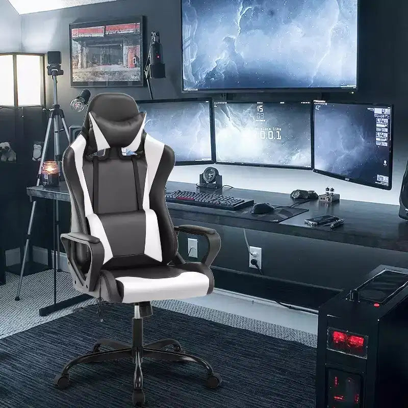 BestMassage Gaming Chair High-Back Office Chair with Lumbar Support Massage Function and PU Leather Rolling Swivel Chair for Adults and Teens