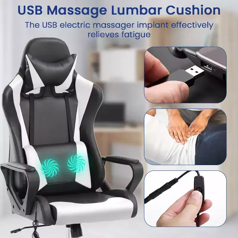 BestMassage Gaming Chair High-Back Office Chair with Lumbar Support Massage Function and PU Leather Rolling Swivel Chair for Adults and Teens
