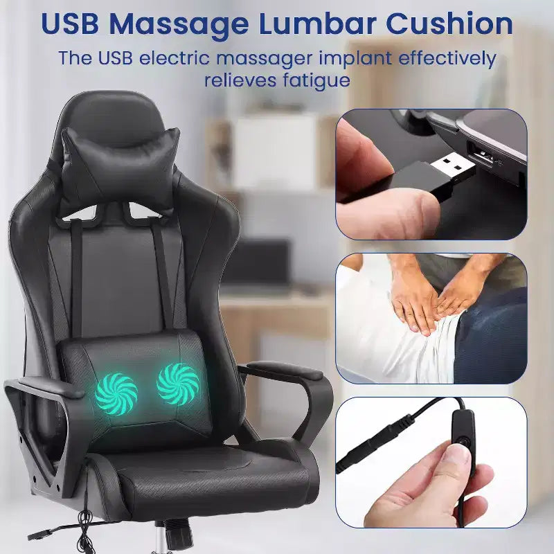 BestMassage Gaming Chair High-Back Office Chair with Lumbar Support Massage Function and PU Leather Rolling Swivel Chair for Adults and Teens